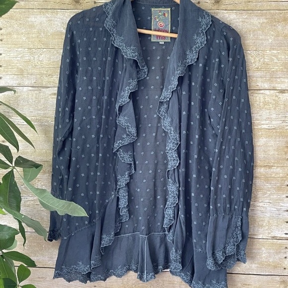 Johnny Was Cardigan Jacket Open Front Lace Gray Size XS Eyelet - Picture 5 of 8